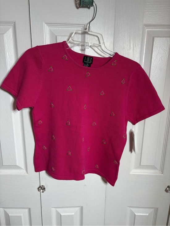 INC International Concepts Tops - INC International Concepts Hot Pink Short Sleeve Tee with Embroidered Motifs
